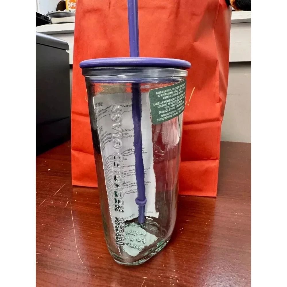 Starbucks 2025 Dark Purple/Violet Recycled Triangle Glass Cold Cup Tumbler 16 oz